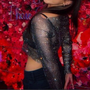 Rhinestone wide neck top